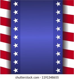 background red, blue stripes, white stars, holiday american, vector