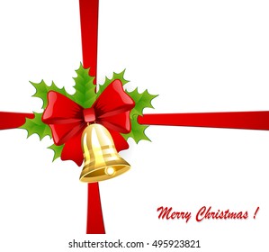 Background Red Bow Bell Holly Stock Vector (Royalty Free) 495923821