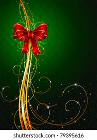 Background with red bow and tinsel, illustration