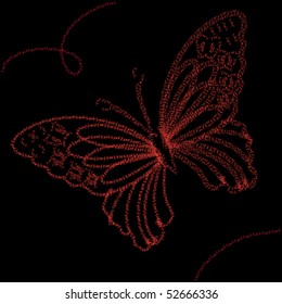 Background with red butterfly, vector illustration