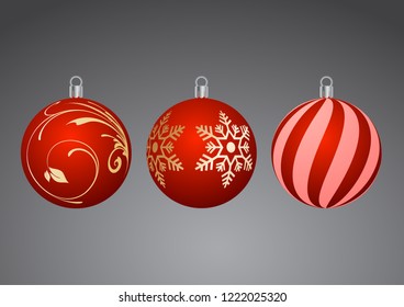 Background with red Christmas balls on grey background. Eps 10