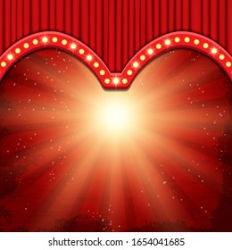 Background with red circus curtain. Design for presentation, concert, show. Vector illustration