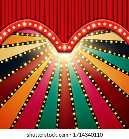 Background with red circus curtain. Design for presentation, concert, show. Vector illustration