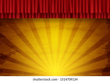 Background with red circus vintage curtain. Design for presentation, concert, show. Vector illustration