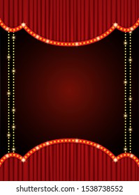 Background with red curtain. Design for presentation, concert, show. Vector illustration