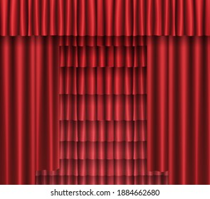 Background with red curtain. Design for presentation, concert, show. Vector illustration