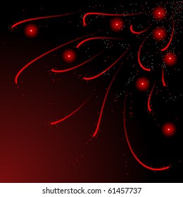 Background of red fireworks originating from a corner