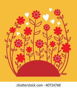 Background with red flowers and hearts