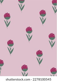 Background with red flowers, stems and leaves. Spring time.