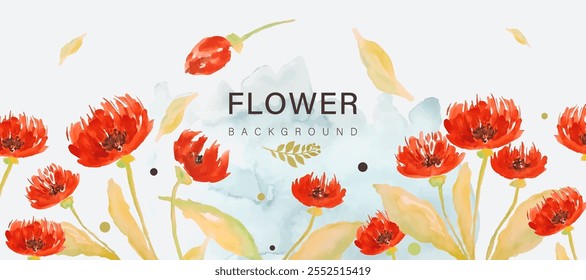 Fondo con flores rojas en estilo acuarela en Vector.