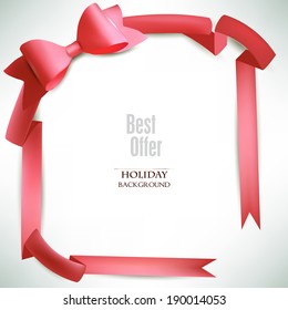 Background with red framing and bow and place for text. Vector Illustration.