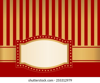 Background with red and gold / brown stripes lights and empty frame