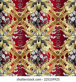Background with red gradient with gray and white abstract doodles flowers. Vector illustration. 