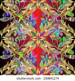 Background with red gradient with gray and white abstract doodles flowers. Vector illustration. 