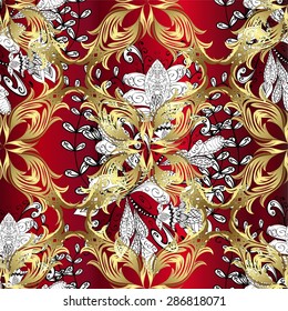 Background with red gradient and white doodles flowers. Vector illustration. 