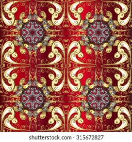 Background with red gradient and white doodles flowers. Vector illustration. 