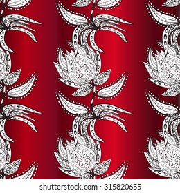 Background with red gradient with white doodles flowers. Vector illustration. 