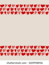 Background with red hearts. Concept of a card for Valentine's Day, Women's Day and Mother's Day. Vector.