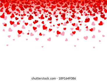 Background with red hearts. Hearts confetti banner for Valentine's Day. Vector illustration.