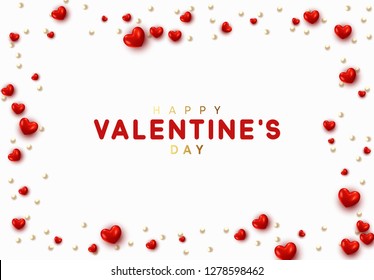 Background with red hearts and round beads