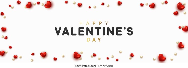 Background with red hearts and round beads. vector illustration