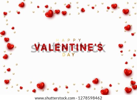 Background with red hearts and round beads