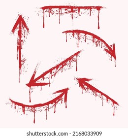Background With Red Ink Blots Wound Arrows. Blood Splash Direction Wallpaper. Flat Spray Of Grunge Liquid