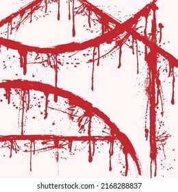 Background with red ink blots wound lines. Blood splash direction wallpaper. Flat spray of grunge liquid