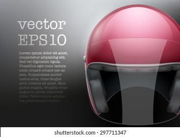 Background of red motorcycle or scooter helmet with glass visor. Vector Illustration of safety. 