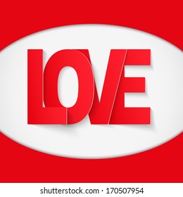 Background with red paper, letter Love. Vector illustration. Love or medicine theme. Editable and isolated.
