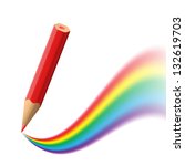 Background with red pencil painting rainbow. Conceptual illustration. EPS10 vector.