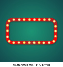 Background with red rectangle frame with yellow light bulbs