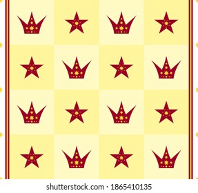 Background of red repeating crowns and stars. Wallpaper, seamless. Vector illustration.