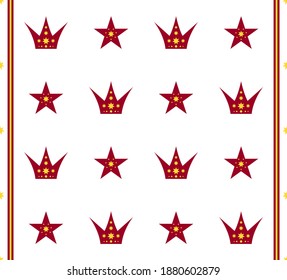 Background of red repeating crowns and stars. Wallpaper, seamless. Vector illustration.