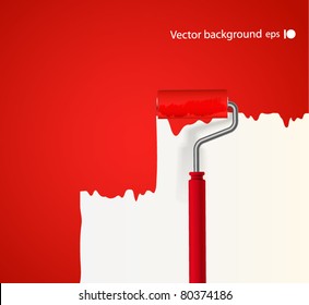 Background Of Red Roller Painting The Wall