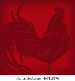 Background with red rooster, symbol of 2017 on the Chinese calendar. Happy new year 2017 background for your flyers and greetings card. Vector illustration