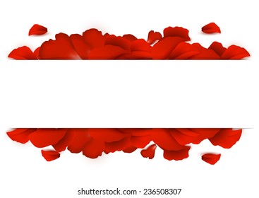 Background of red rose petals on a white background