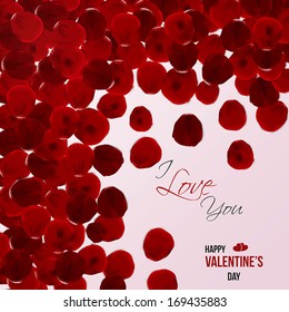 Background of red rose petals- Valentine's day greeting card. Vector