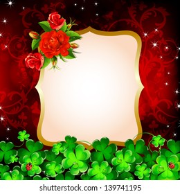 Background with red roses and clover