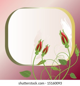 Background with   red  roses and gold frame
