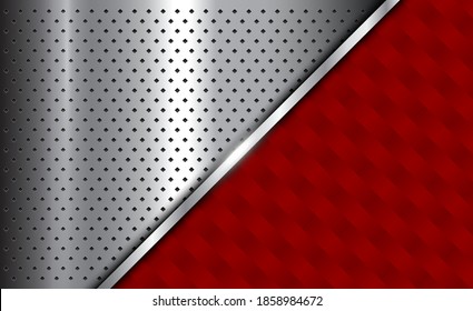 Background red silver metallic, 3d chrome vector design with abstract pattern texture.