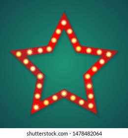 Background with red star frame with light bulbs