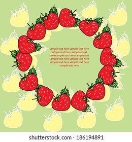 background with a red strawberry on a circle and with text