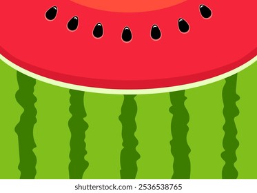 textura vermelha de fundo de melancia suculenta com sementes. Fundo de melancia com casca listrada verde. Ilustração vetorial.