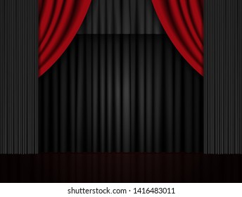 Background with red theatre curtain. Vector illustration