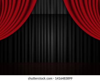 Background with red theatre curtain. Vector illustration