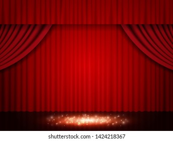 Background with red theatre curtain. Vector illustration
