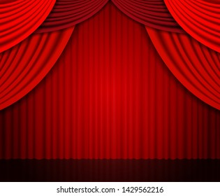 Background with red theatre curtain. Vector illustration