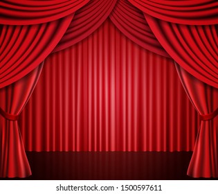 Background with red theatre curtain. Vector illustration