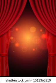 Background with red theatre curtain. Vector illustration